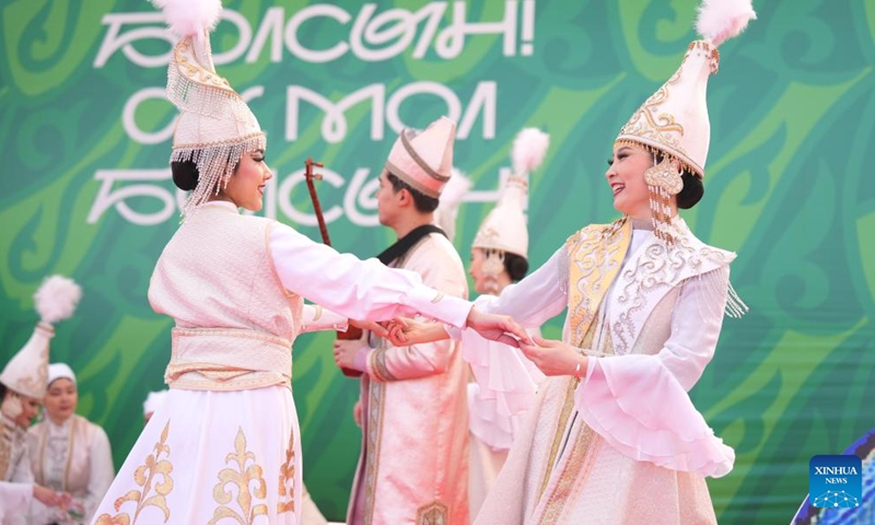 Actresses perform on a square to celebrate the Nauryz festival in Astana, Kazakhstan, on March 21, 2025. People in Kazakhstan are enjoying a five-day holiday to celebrate Nauryz, the traditional New Year, from March 21 to 25. In Kazakh, Nauryz means bidding farewell to the old and welcoming the new. Photo: Xinhua