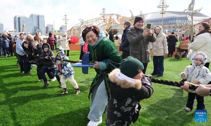 Citizens participate in a tug of war on a square to celebrate the Nauryz festival in Astana, Kazakhstan, on March 21, 2025. People in Kazakhstan are enjoying a five-day holiday to celebrate Nauryz, the traditional New Year, from March 21 to 25. In Kazakh, Nauryz means bidding farewell to the old and welcoming the new. Photo: Xinhua