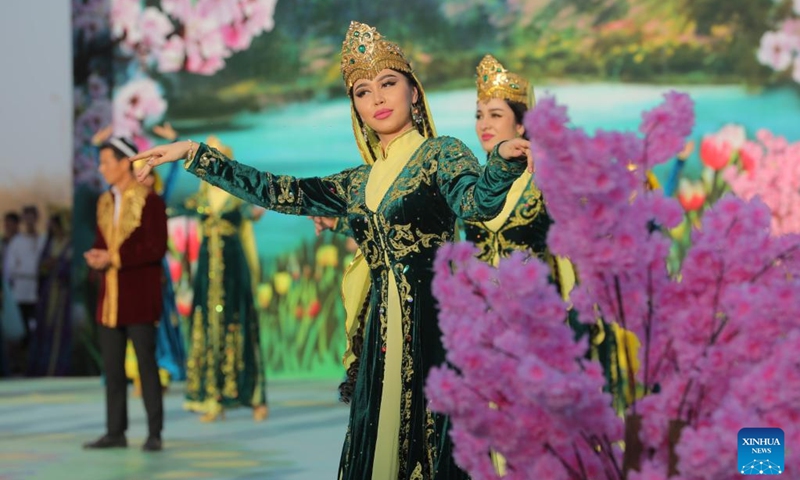 Artists perform during the cultural performances held to celebrate Nowruz festival in Tashkent, the capital of Uzbekistan, March 21, 2025. Being regarded as the beginning of a New Year and one of the most important festivals in Central Asian countries, Nowruz marks the first day of spring and is celebrated widely on March 21. Photo: Xinhua