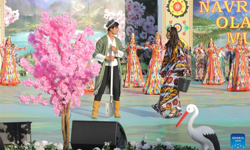 Artists perform during the cultural performances held to celebrate Nowruz festival in Tashkent, the capital of Uzbekistan, March 21, 2025. Being regarded as the beginning of a New Year and one of the most important festivals in Central Asian countries, Nowruz marks the first day of spring and is celebrated widely on March 21. Photo: Xinhua