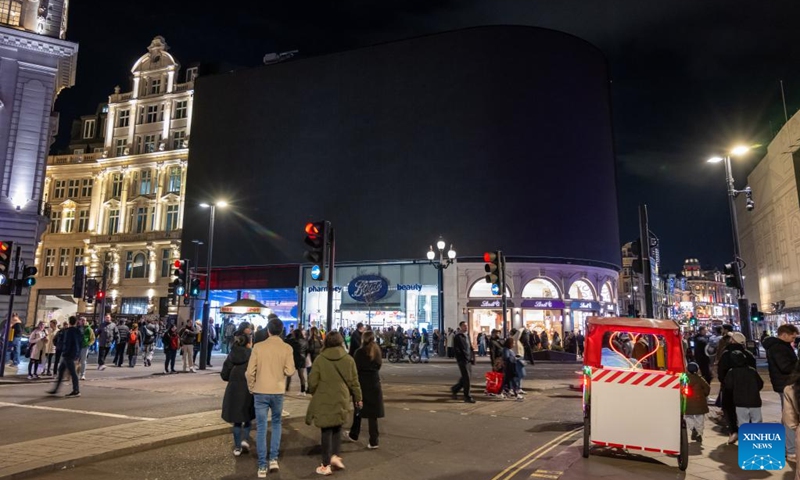 This photo taken on March 22, 2025 shows the Piccadilly Circus electronic billboard during the Earth Hour event in London, Britain. Photo: Xinhua