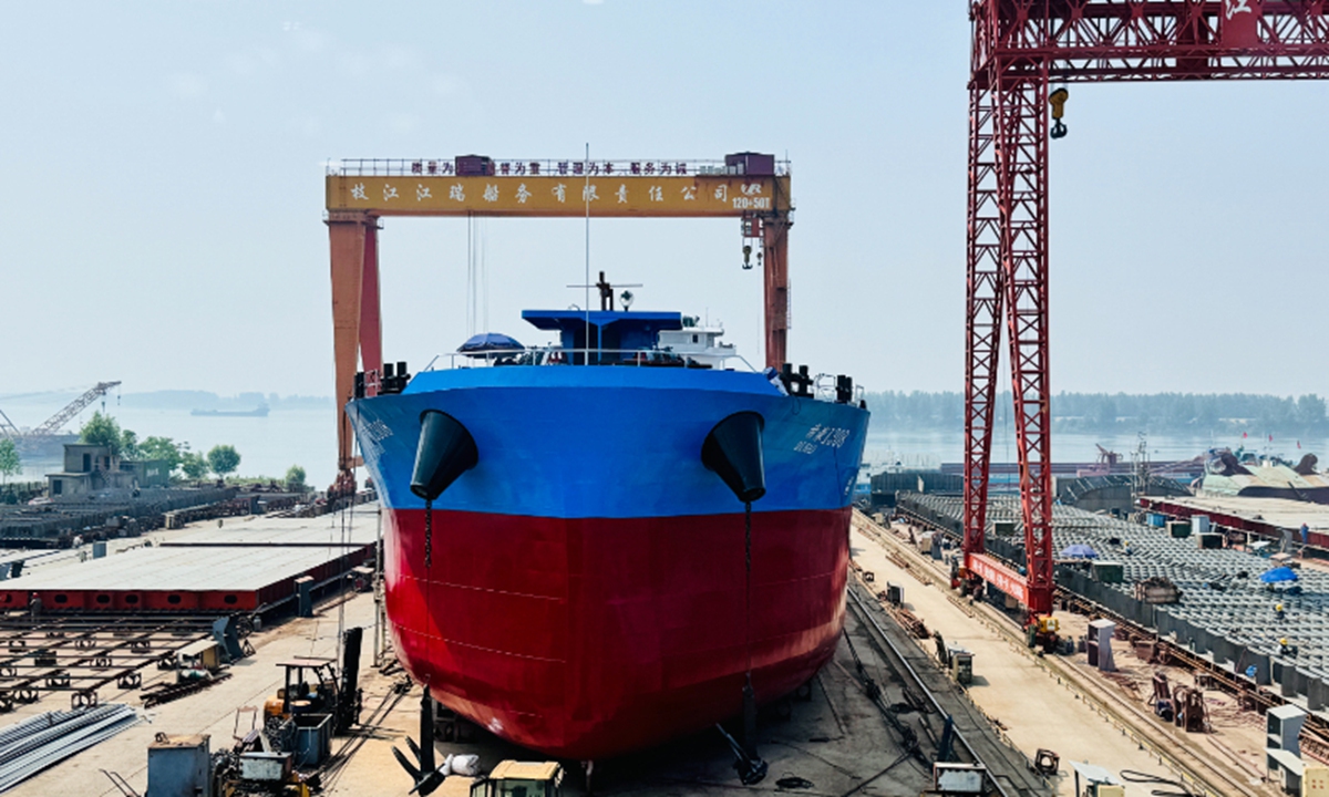 A ship is being built at the Yichang Shipbuilding Industrial Park in Zhijiang, Central China's Hubei Province. Photo: Chi Jingyi/GT