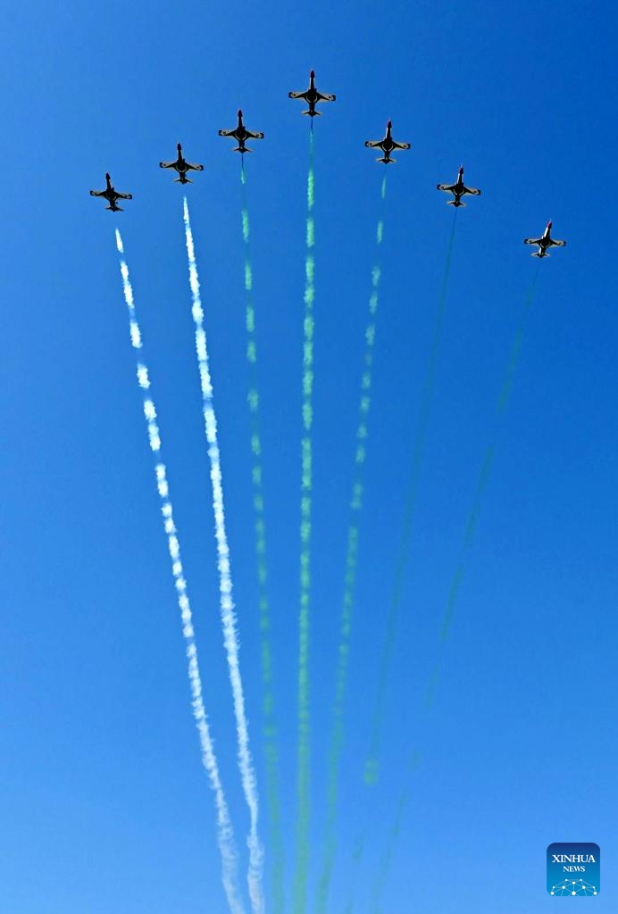 Jets perform aerobatic maneuvers during the Republic Day military parade in Islamabad, capital of Pakistan on March 23, 2025. Pakistan on Sunday marked its 85th Republic Day, also known as Pakistan Day or the Pakistan Resolution Day. The day is celebrated annually in memory of the Lahore Resolution which was passed on March 23, 1940, one of the major milestones in the struggle for an independent state.(Photo: Xinhua)