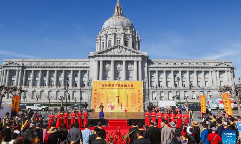 People attend the 10th edition of the Overseas Worship Ceremony for Yellow Emperor in San Francisco, the United States, March 23, 2025. The event was held here on Sunday. The Yellow Emperor, also known as Huangdi, was the legendary common ancestor of the Chinese nation (Photo: Xinhua)