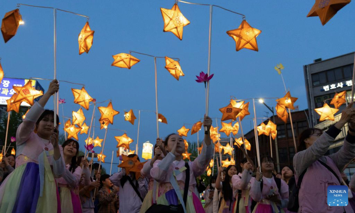 A lantern parade is held in Seoul, South Korea, April 26, 2025. (Photo by Jun Hyosang/Xinhua)