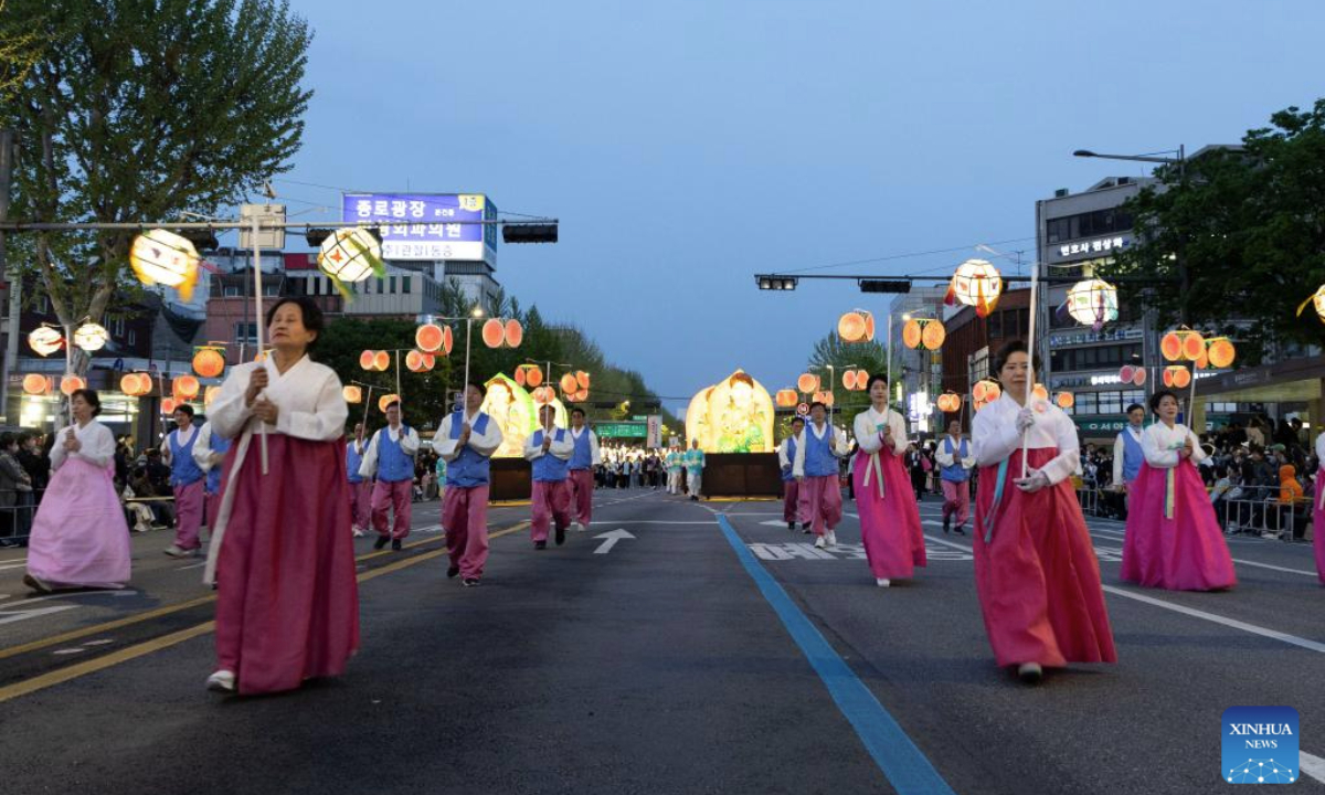 A lantern parade is held in Seoul, South Korea, April 26, 2025. (Photo by Jun Hyosang/Xinhua)