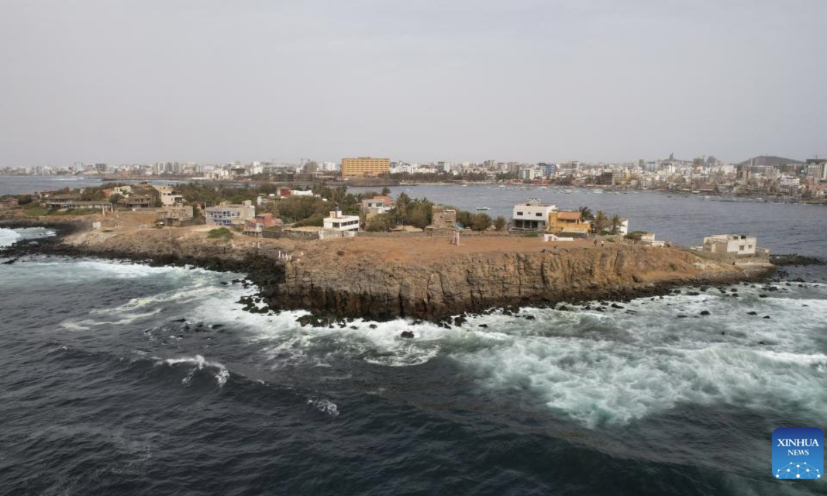 An aerial drone photo taken on May 4, 2025 shows Ngor Island in Dakar, the capital of Senegal. The Ngor Island is a popular destination for water sports, recreational fishing, and birdwatching. (Xinhua/Si Yuan)