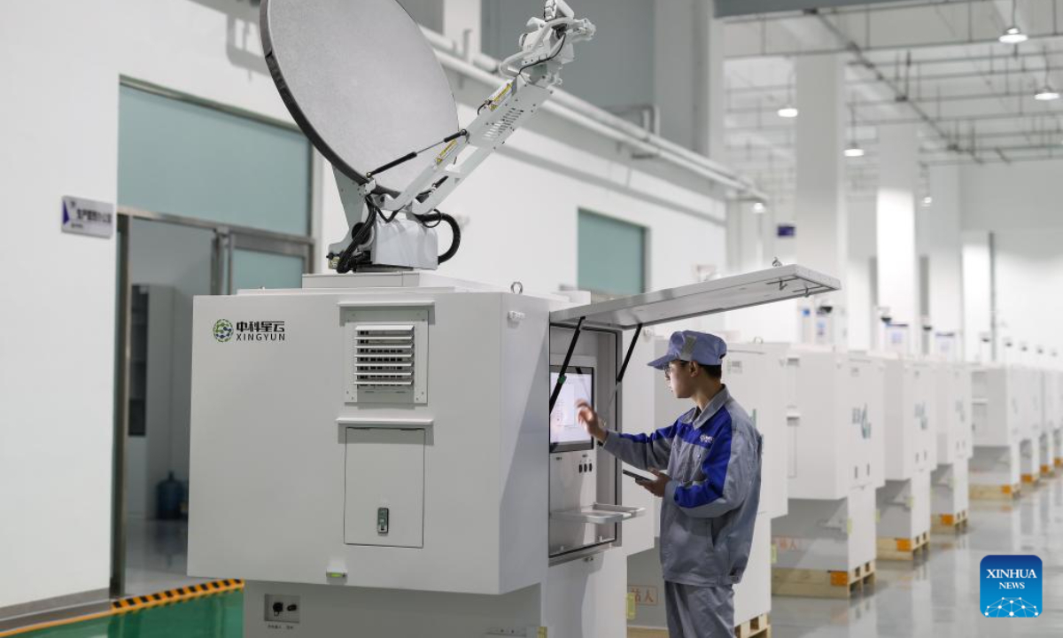 An employee works at a company providing data solutions for satellite internet in Hebi, central China's Henan Province, April 21, 2025. Photo:Xinhua