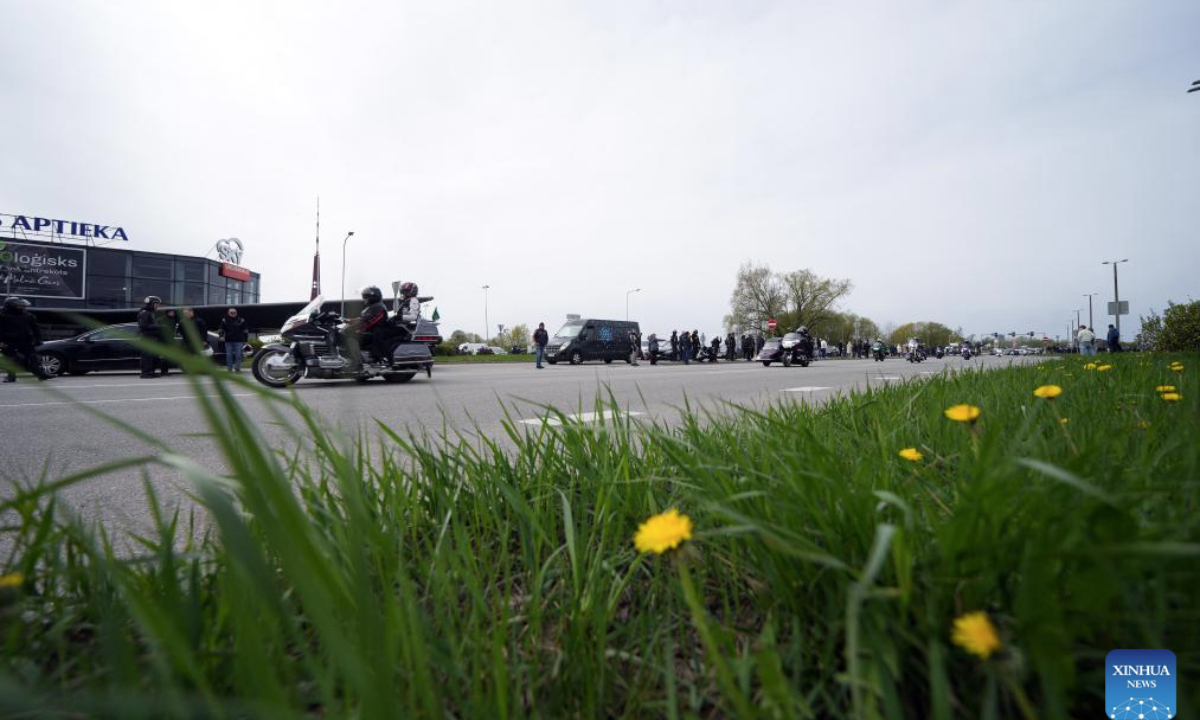 Motorcyclists participate in a motorcycle parade in Riga, Latvia, April 26, 2025. (Photo by Edijs Palens/Xinhua)