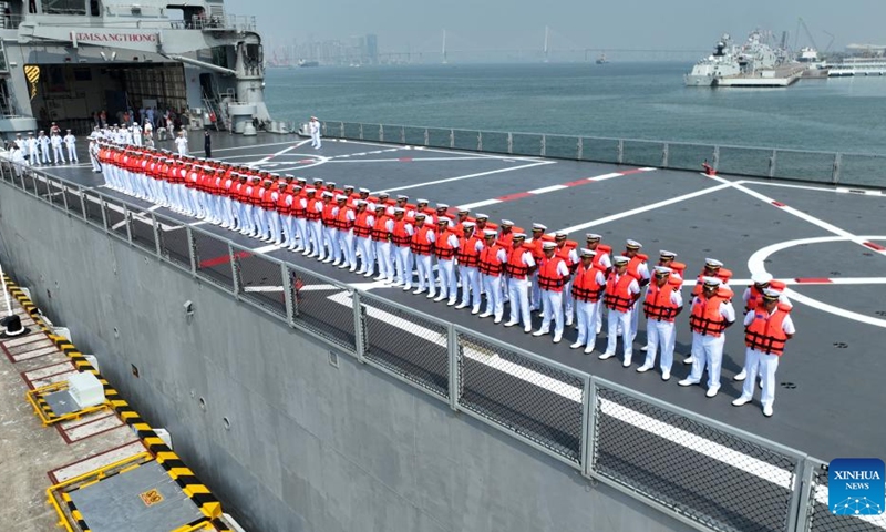 Naval vessels from China and Thailand complete their force assembly in preparation for the joint naval training, code-named Blue Strike-2025, in Zhanjiang, south China's Guangdong Province, March 25, 2025. (Photo: Xinhua)