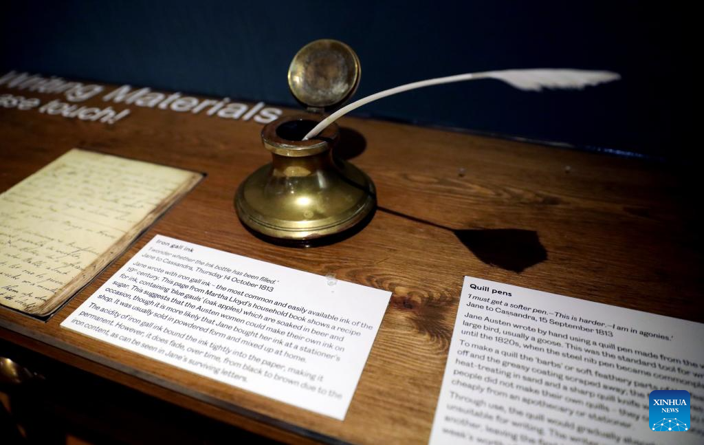 This photo taken on April 18, 2025 shows the exhibits at Jane Austen's House in Chawton, Hampshire, Britain. As her final home, English female novelist Jane Austen lived in this cottage in Chawton for the last eight years of her life. Here she wrote, revised and published all six of her globally beloved novels: Sense and Sensibility, Pride and Prejudice, Mansfield Park, Emma, Northanger Abbey and Persuasion. (Xinhua)