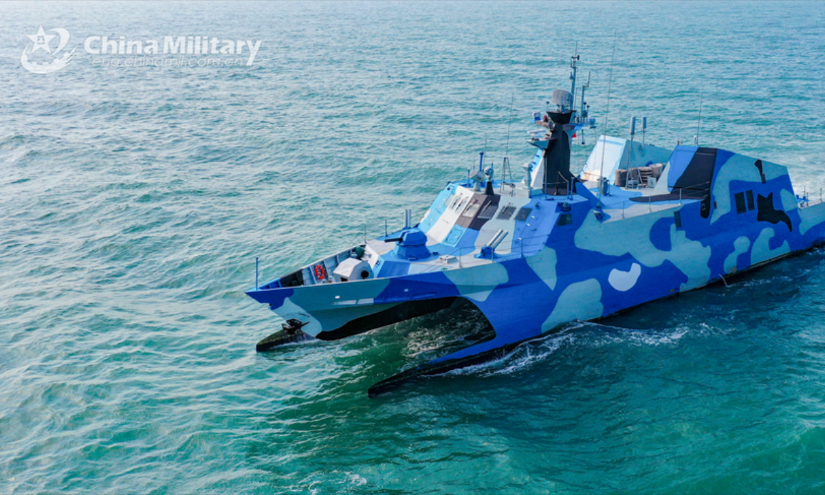 A fast attack missile boat attached to the Chinese PLA Navy sails to designated area during a maritime training exercise on April 5, 2025. (eng.chinamil.com.cn/Photo by Wang Heqiu)