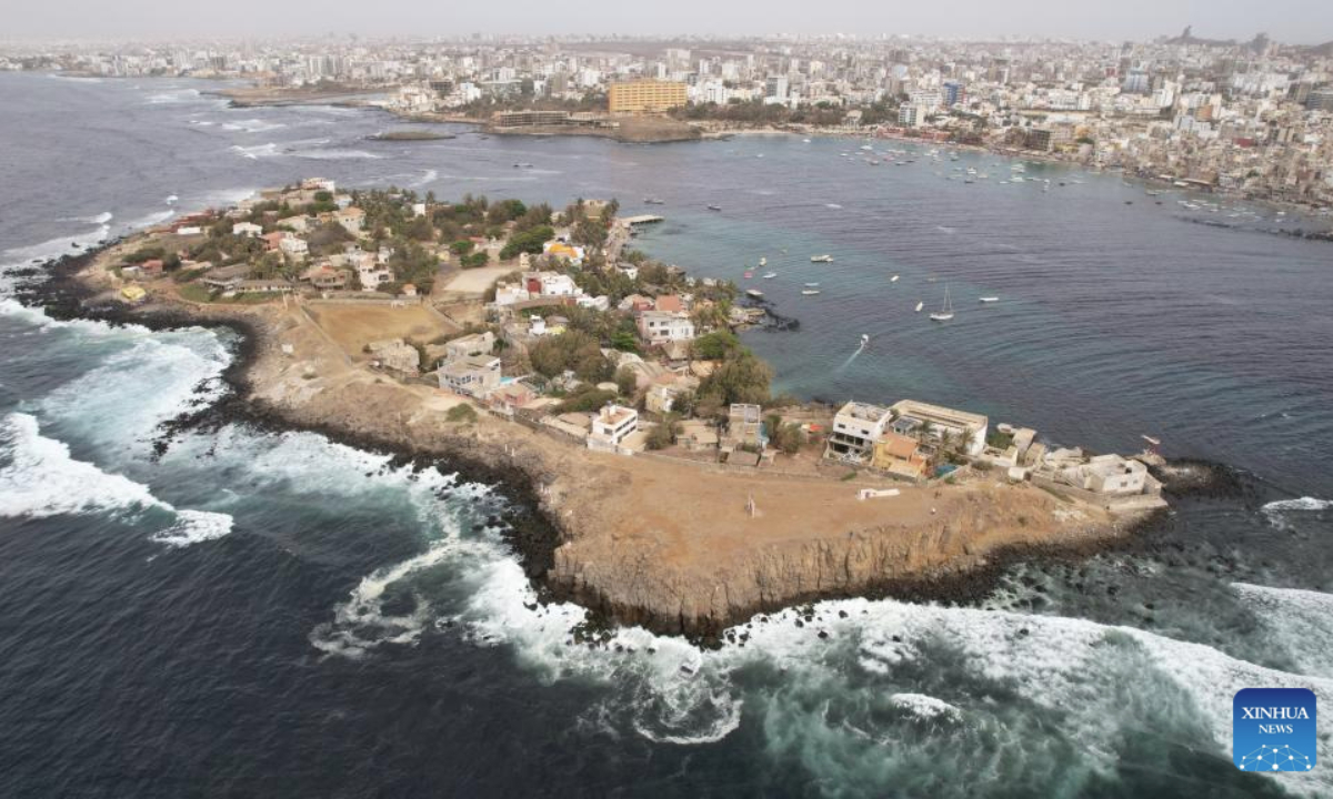 An aerial drone photo taken on May 4, 2025 shows Ngor Island in Dakar, the capital of Senegal. The Ngor Island is a popular destination for water sports, recreational fishing, and birdwatching. (Xinhua/Si Yuan)