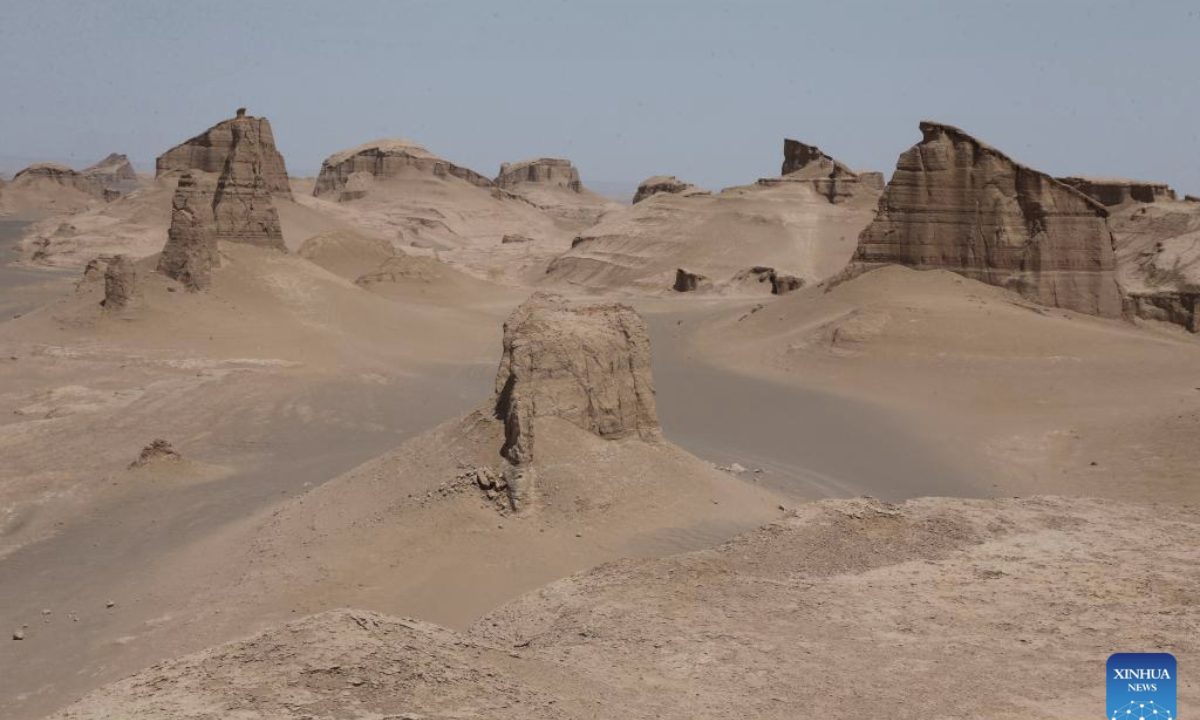 This photo taken on May 2, 2025 shows a view of the wind-eroded Yadan landform at the Lut Desert in Kerman Province, Iran. Located in eastern Iran, Lut Desert, one of the driest and hottest places in the world, was included in UNESCO's World Heritage List in 2016. (Xinhua/Shadati)