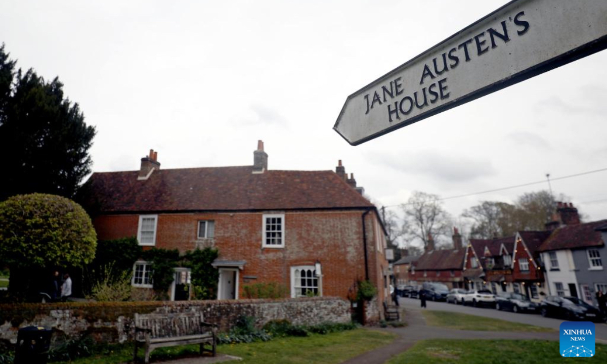 A sign is seen in front of Jane Austen's House in Chawton, Hampshire, Britain, April 18, 2025. As her final home, English female novelist Jane Austen lived in this cottage in Chawton for the last eight years of her life. Here she wrote, revised and published all six of her globally beloved novels: Sense and Sensibility, Pride and Prejudice, Mansfield Park, Emma, Northanger Abbey and Persuasion. (Xinhua)