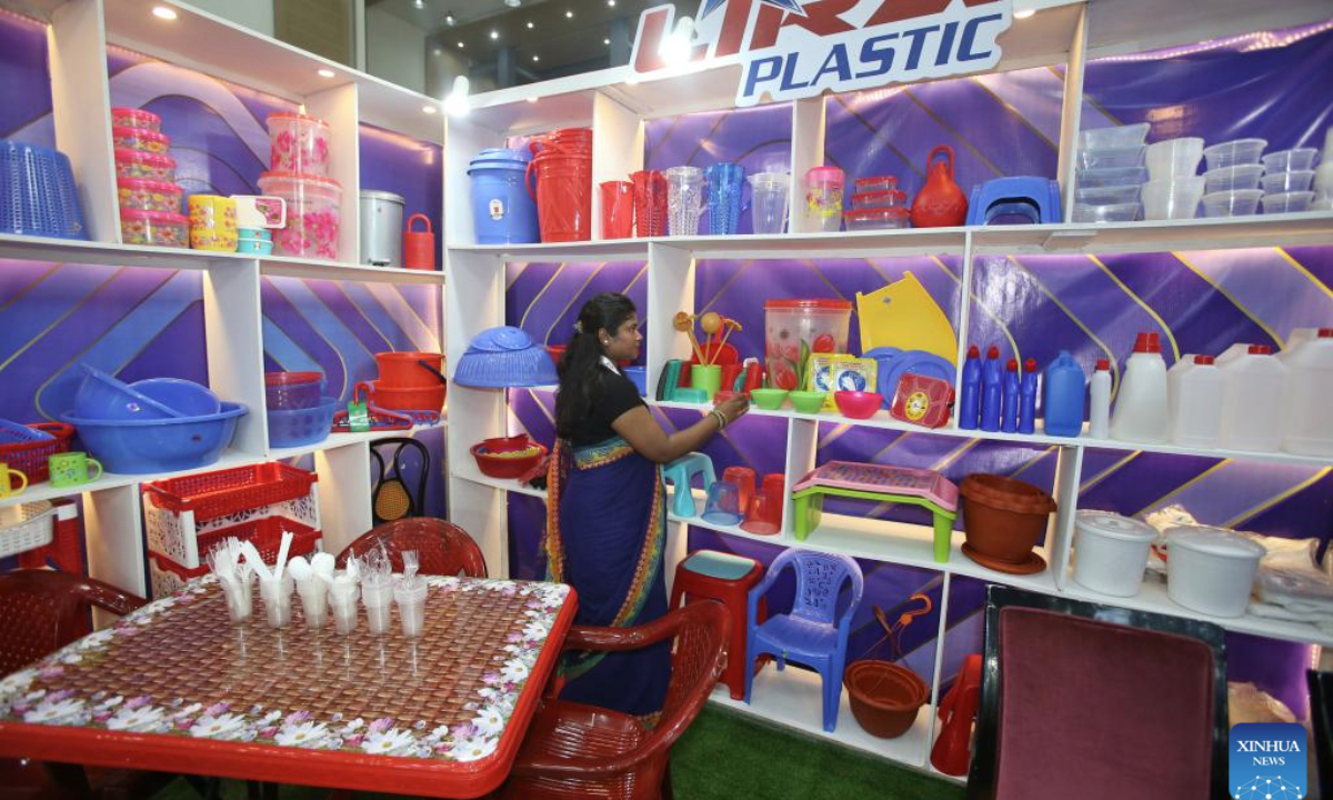 A women is seen at the Meet Bangladesh Exposition in Dhaka, Bangladesh, April 24, 2025. The two-day Meet Bangladesh Exposition concluded on Friday with strong interest from international buyers, as several participating manufacturers secured orders during the event, highlighting growing global demand for Bangladeshi products. (Photo by Habibur Rahman/Xinhua)