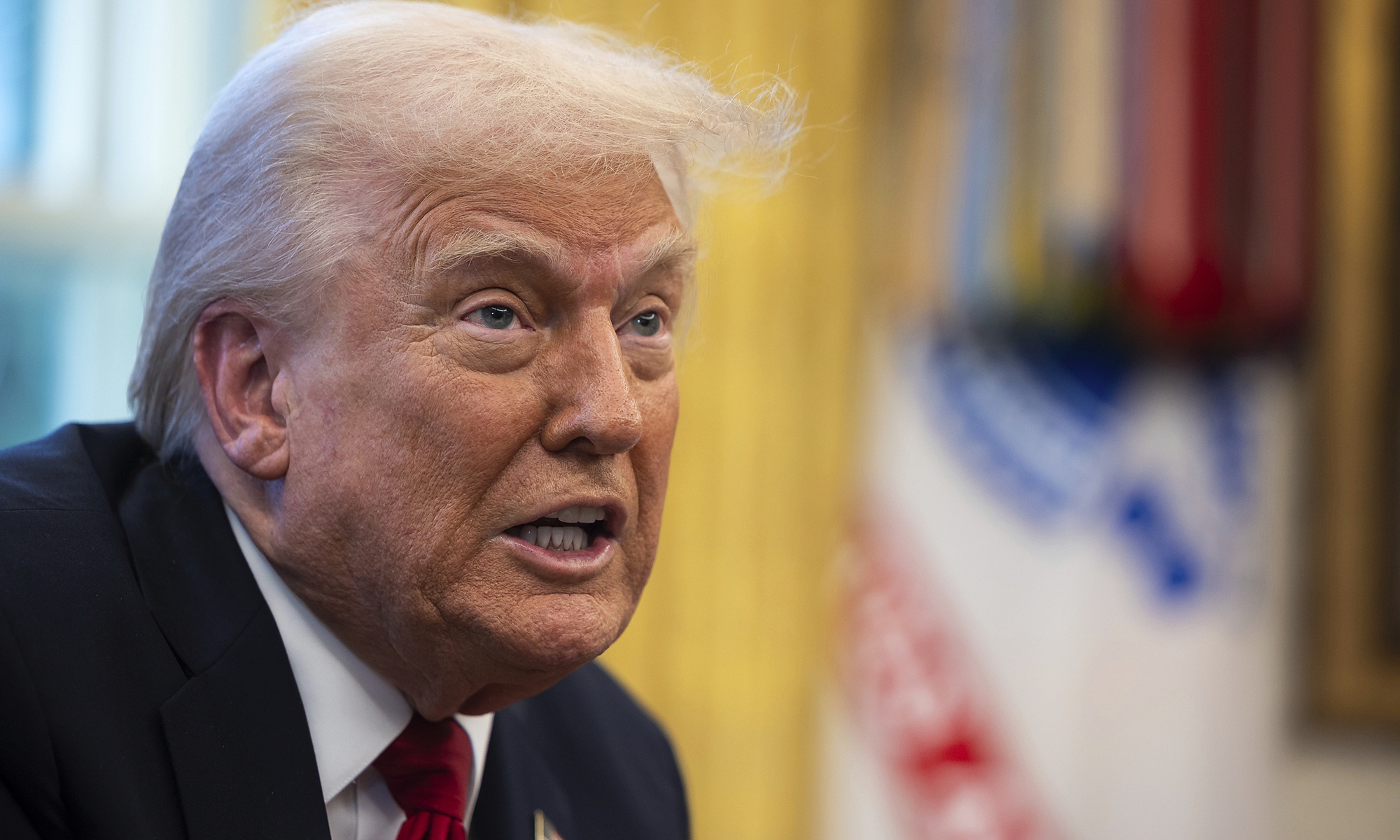 US President Donald Trump delivers remarks on auto tariffs and other topics in the Oval Office at the White House March 26, 2025.Photo: VCG