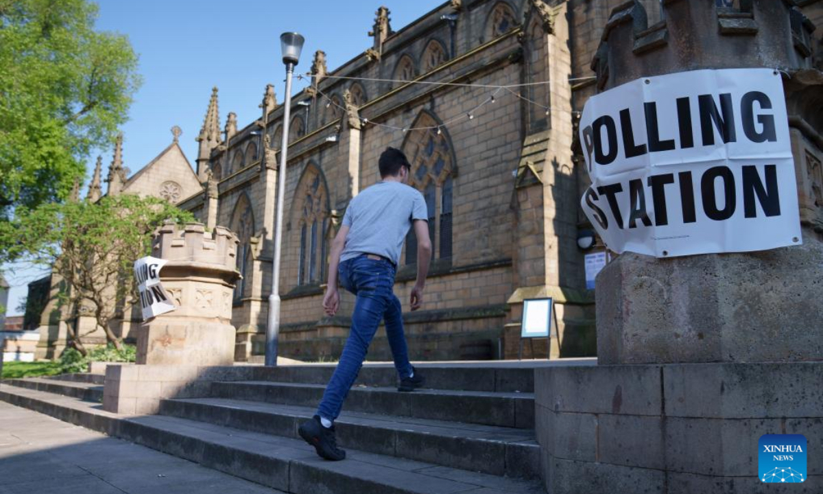 A man heads to a polling station for local elections in Preston, Britain, May 1, 2025. Voters across England went to the polls on Thursday for local elections in the first major electoral test for political parties since the general election last year. More than 1,600 seats are being contested in councils across England. The elections also cover six mayoralties and a by-election in Runcorn and Helsby in Cheshire, the first since last year's general election. (Photo by Jon Super/Xinhua)
