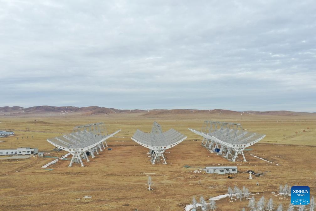 An aerial drone photo taken on March 25, 2025 shows the monitoring facilities of the second phase of the Chinese Meridian Project at the Ming'antu observing station of the National Astronomical Observatories of the Chinese Academy of Sciences in Zhengxiangbai Banner, Xilin Gol League, north China's Inner Mongolia Autonomous Region. (Photo: Xinhua)