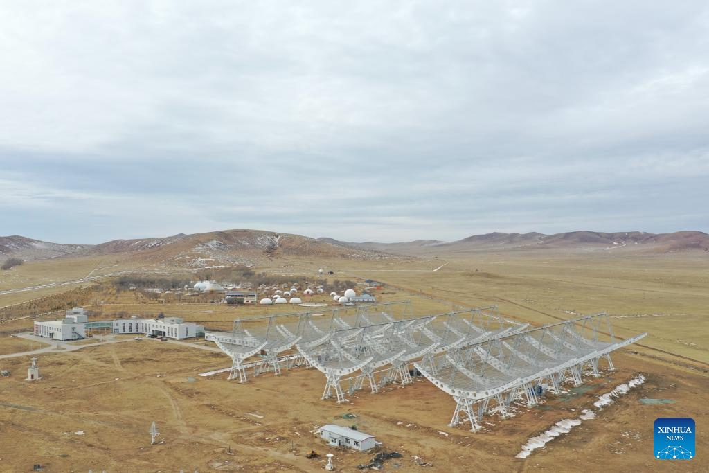 An aerial drone photo taken on March 25, 2025 shows the monitoring facilities of the second phase of the Chinese Meridian Project at the Ming'antu observing station of the National Astronomical Observatories of the Chinese Academy of Sciences in Zhengxiangbai Banner, Xilin Gol League, north China's Inner Mongolia Autonomous Region. (Photo: Xinhua)