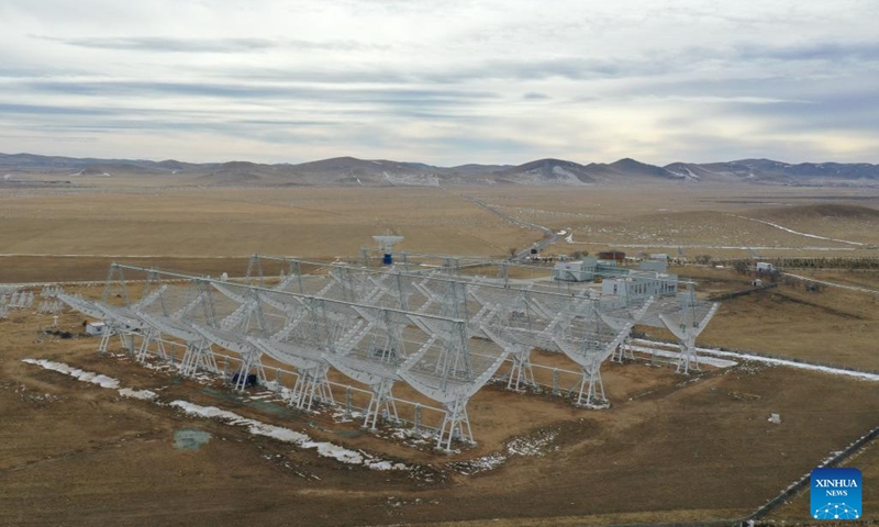 An aerial drone photo taken on March 25, 2025 shows the monitoring facilities of the second phase of the Chinese Meridian Project at the Ming'antu observing station of the National Astronomical Observatories of the Chinese Academy of Sciences in Zhengxiangbai Banner, Xilin Gol League, north China's Inner Mongolia Autonomous Region. (Photo: Xinhua)