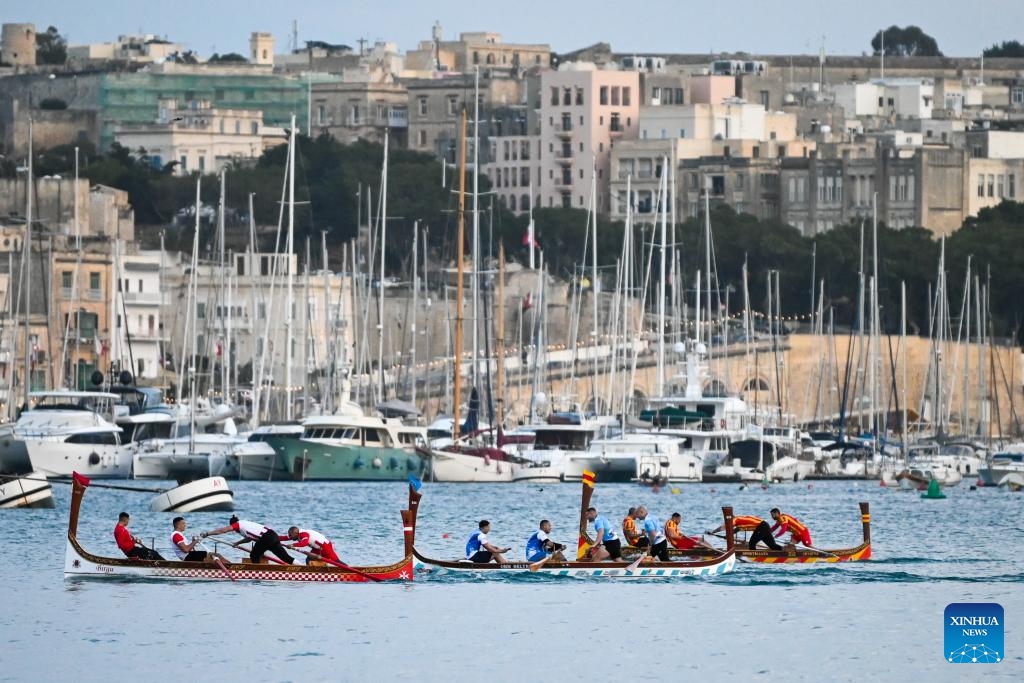 People take part in a traditional rowing to celebrate Freedom Day in the Grand Harbor, Valletta, Malta, on March 31, 2025. Freedom Day marks the withdrawal of British forces from Malta on March 31, 1979. (Photo: Xinhua)