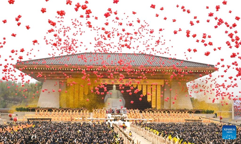 A ceremony to worship Huangdi, a legendary common ancestor of the Chinese people, is held in Xinzheng City, central China's Henan Province, March 31, 2025. People attended a grand ceremony on Monday here to worship the legendary ancestor Huangdi, or the Yellow Emperor. March 3 on the Chinese lunar calendar, which fell on Monday this year, is widely believed to be the birthday of Huangdi. As a legendary common ancestor of the Chinese people, Huangdi was believed to have been born in the county-level city of Xinzheng. (Photo: Xinhua)