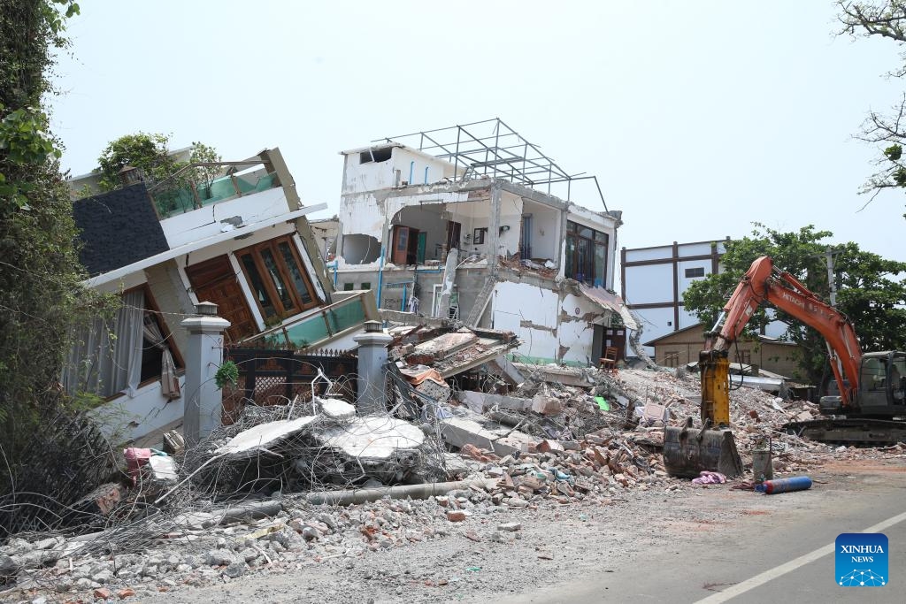 Damaged buildings are pictured in Sagaing, Myanmar, April 1, 2025. A 7.9-magnitude earthquake struck Myanmar on March 28. Sagaing is one of the hardest-hit regions. (Photo: Xinhua)