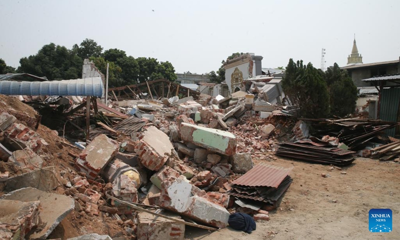 Damaged buildings are pictured in Sagaing, Myanmar, April 1, 2025. A 7.9-magnitude earthquake struck Myanmar on March 28. Sagaing is one of the hardest-hit regions. (Photo: Xinhua)