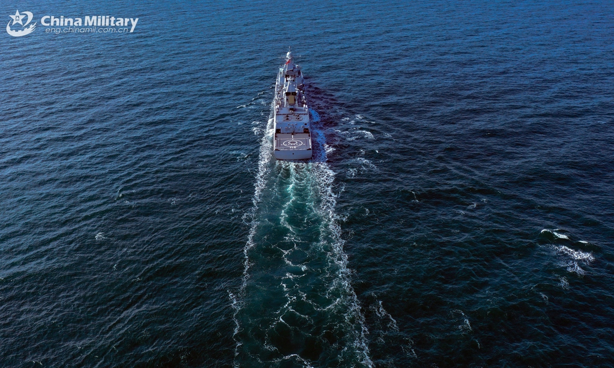 The Type 051C guided-missile destroyer Shijiazhuang (Hull 116) attached to a flotilla of the Chinese PLA Navy sails on the sea during a combat training exercise in late February, 2025.  (eng.chinamil.com.cn/Photo)