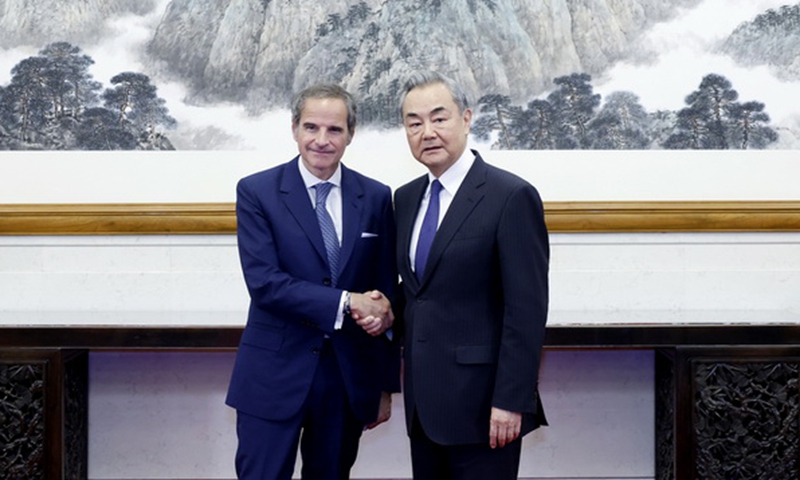 Chinese Foreign Minister Wang Yi meets with IAEA Director General Rafael Mariano Grossi in Beijing on April 11, 2025. Photo: Chinese Foreign Ministry