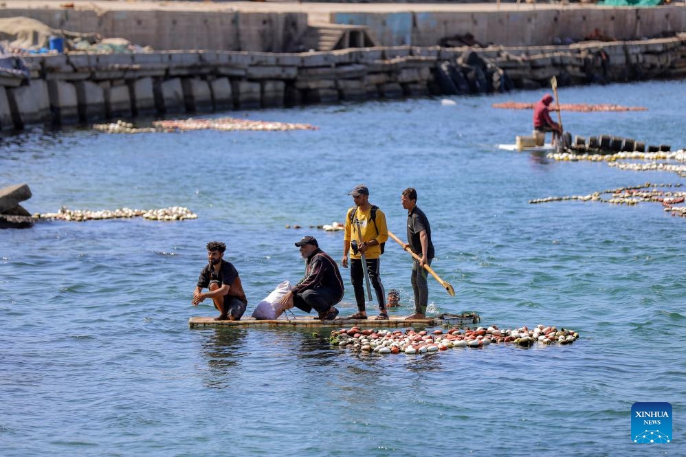 Palestinian fishermen are pictured at the Gaza port in Gaza City, on April 20, 2025. (Photo: Xinhua)