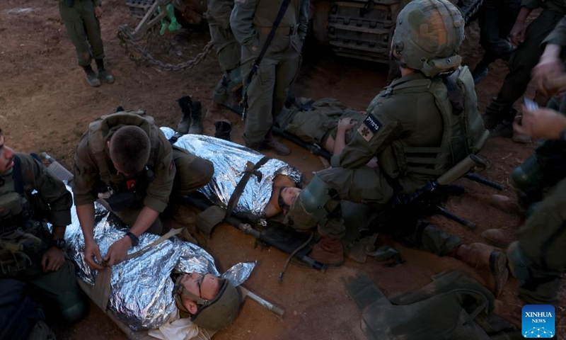 Israeli soldiers take part in a rescue drill near the northern Israeli city of Kiryat Shmona, close to the border with Lebanon, on April 21, 2025. (Photo: Xinhua)