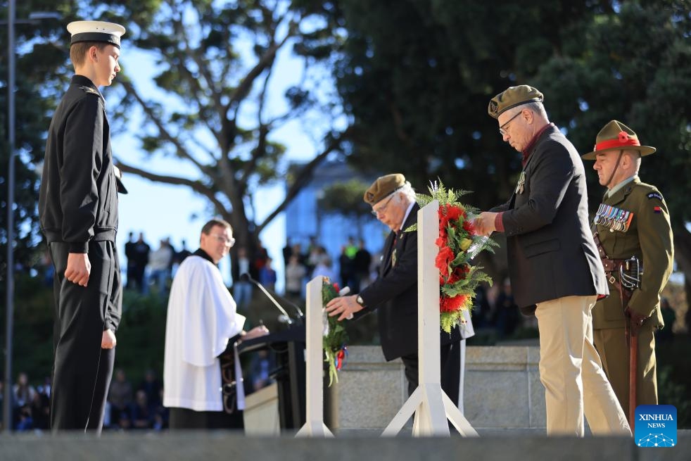 People take part in the Anzac Day memorial in Wellington, New Zealand, April 25, 2025. Anzac Day, which falls on April 25, marks the anniversary of the first major military action fought by Australian and New Zealand Army Corps (Anzac) in World War I on Turkey's Gallipoli Peninsula in 1915. (Photo: Xinhua)