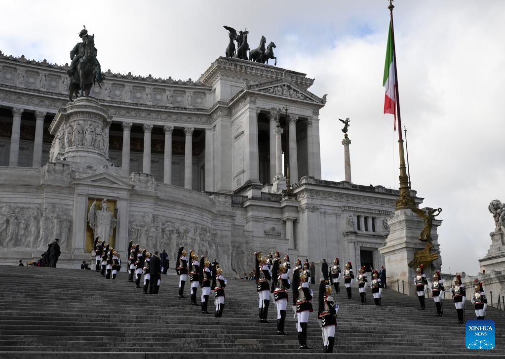 A ceremony to mark 80th anniversary of Liberation Day is held at the Vittoriano Monument in Rome, Italy, on April 25, 2025. Italy marked the 80th anniversary of its liberation from fascism on Friday with a range of activities across the country. (Photo: Xinhua)
