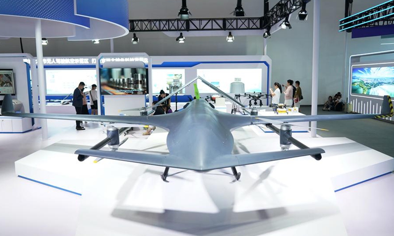 This photo taken on July 13, 2024 shows a vertical take-off and landing drone on display at the 26th China Beijing International High-tech Expo in Beijing, capital of China. (Xinhua/Zhang Chenlin)