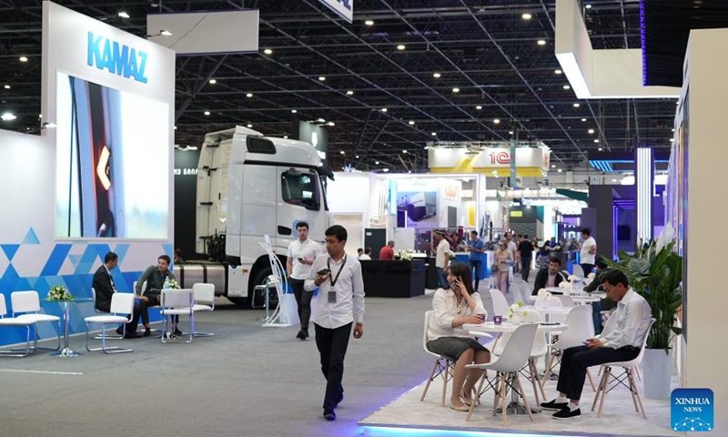 People attend the International Industrial Trade Fair INNOPROM. Central Asia in Tashkent, Uzbekistan, April 30, 2025. The three-day event kicked off on Monday, aiming to promote international exchange and cooperation in the industrial sector. (Photo by Zafar Khalilov/Xinhua)