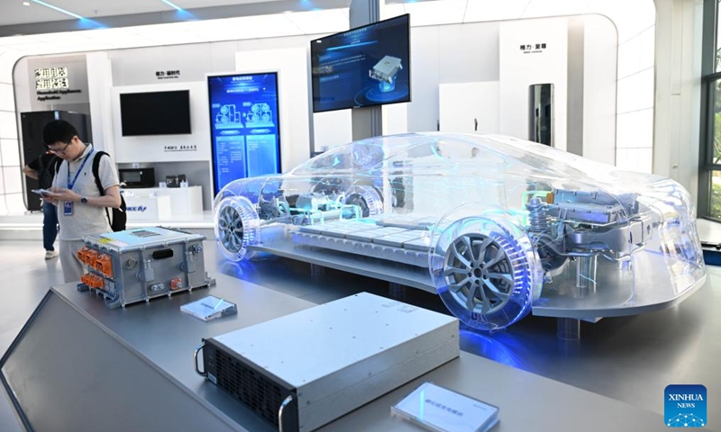 Silicon carbide charging modules and a traction motor controller for New Energy Vehicles are pictured at a company of Gree Electric Appliances Inc. of Zhuhai in south China's Guangdong Province, April 29, 2025.