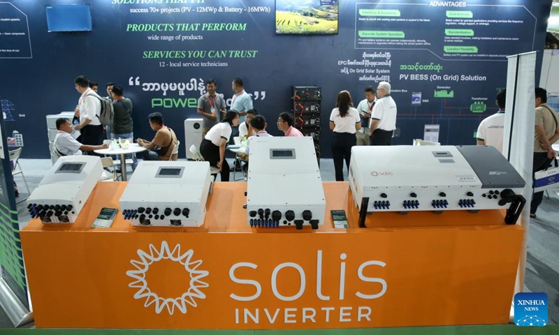 People visit the second Myanmar Power and Solar Energy Storage Lighting Expo 2025 at the Yangon Convention Center in Yangon, Myanmar, May 1, 2025. The expo kicked off on Thursday at the Yangon Convention Center in Yangon. (Xinhua/Myo Kyaw Soe)