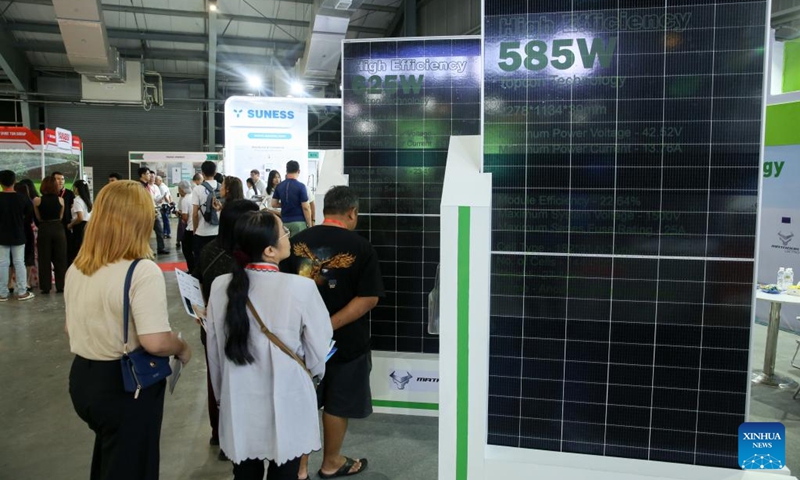 People visit the second Myanmar Power and Solar Energy Storage Lighting Expo 2025 at the Yangon Convention Center in Yangon, Myanmar, May 1, 2025. The expo kicked off on Thursday at the Yangon Convention Center in Yangon. (Xinhua/Myo Kyaw Soe)