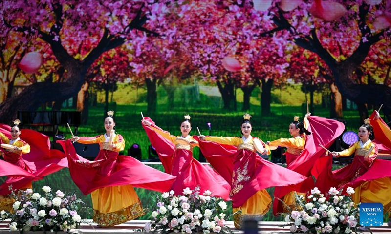 Actresses perform dance during a festival celebrating Kazakhstan's National Unity Day in Almaty, Kazakhstan, on May 1, 2025. Photo: Xinhua