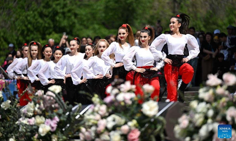 Actresses perform dance during a festival celebrating Kazakhstan's National Unity Day in Almaty, Kazakhstan, on May 1, 2025. Photo: Xinhua