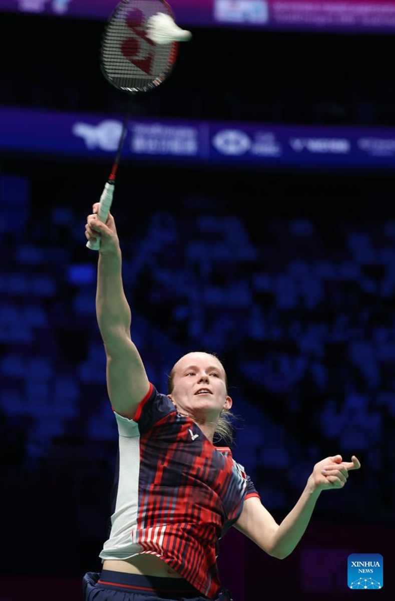 Anna Tatranov of France hits a return during the women's singles match against Tiffany Ho of Australia of the Group C match between France and Australia at BWF Sudirman Cup in Xiamen, southeast China's Fujian Province, May 1, 2025. Photo: Xinhua