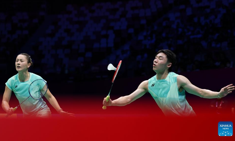 Ricky Tang (R)/Gronya Somerville of Australia compete during the mixed doubles match against Gregoire Deschamp/Margot Lambert of France of the Group C match between France and Australia at BWF Sudirman Cup in Xiamen, southeast China's Fujian Province, May 1, 2025. Photo: Xinhua