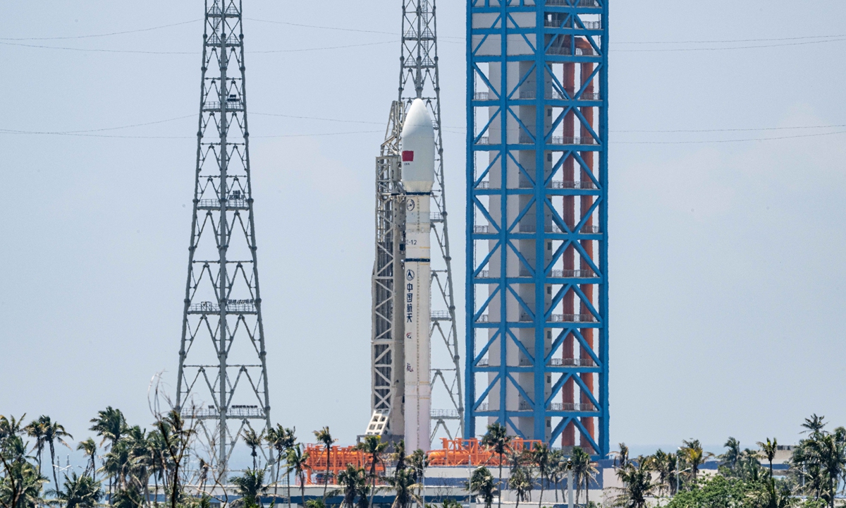 China's Long March-12 Y2 carrier rocket stands ready on the launch pad at the Wenchang Commercial Space Launch Site in South China's Hainan Province on May 5, 2025. The rocket is currently the country's largest single-core carrier rocket in payload capacity, per the Xinhua News Agency. Photo: VCG