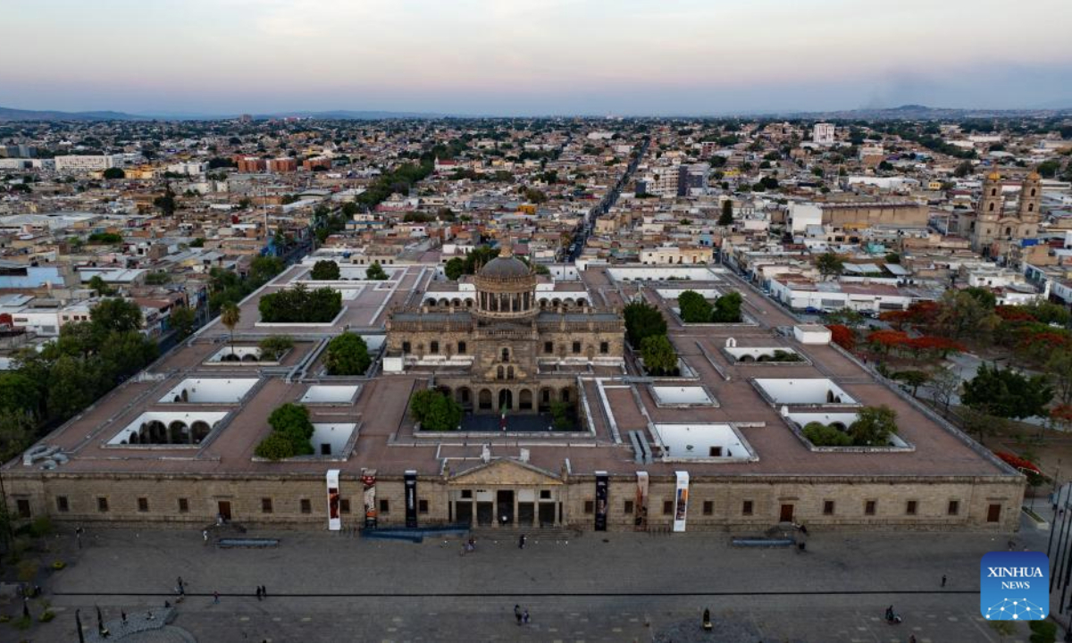 This aerial drone photo taken on May 8, 2025 shows the Cabanas Cultural Institute in Guadalajara, Jalisco, Mexico. Guadalajara, Mexico's second-largest city, is a key economic hub and preserves rich cultural heritages. (Xinhua/Li Mengxin)
