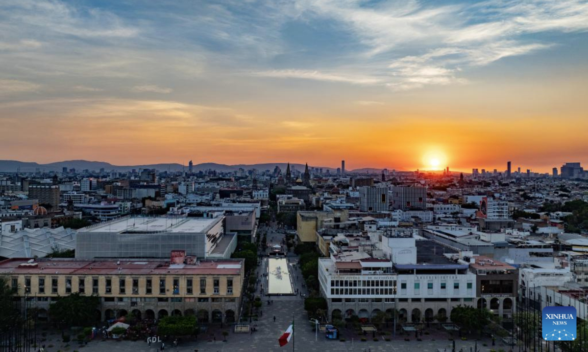 This aerial drone photo taken on May 8, 2025 shows a city view of Guadalajara, Jalisco, Mexico. Guadalajara, Mexico's second-largest city, is a key economic hub and preserves rich cultural heritages. (Xinhua/Li Mengxin)