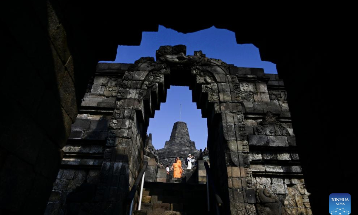 This photo taken on May 10, 2025 shows a view of the Borobudur Temple, a UNESCO-listed world heritage site, in Magelang, Central Java, Indonesia. (Xinhua/Zulkarnain)