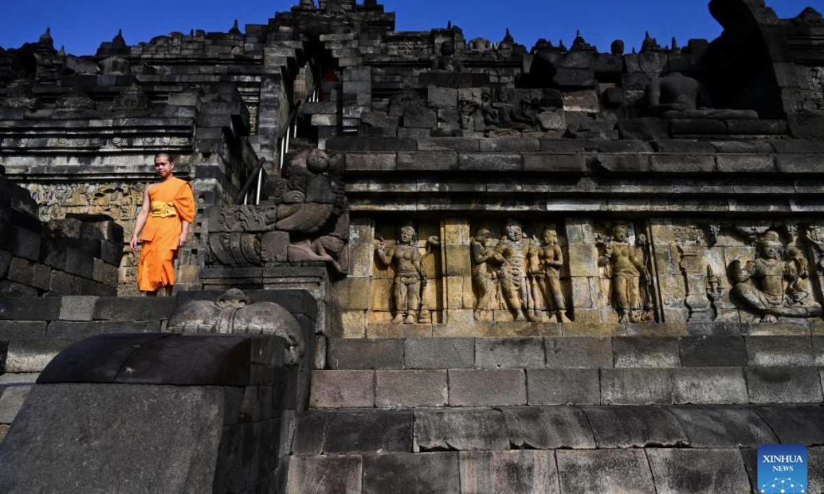 This photo taken on May 10, 2025 shows a view of the Borobudur Temple, a UNESCO-listed world heritage site, in Magelang, Central Java, Indonesia. (Xinhua/Zulkarnain)