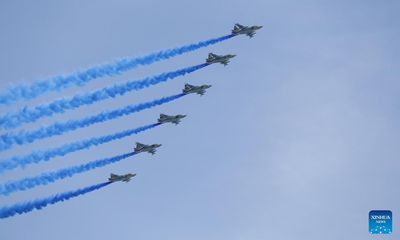 Kazakh military jets fly in formation during a military parade of the armed forces to mark the 80th Anniversary of the Victory of the World Anti-Fascist War in Astana, Kazakhstan, on May 7, 2025. (Photo: Xinhua)